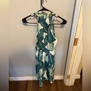 SHEIN Green Leaf Print Backless Dress